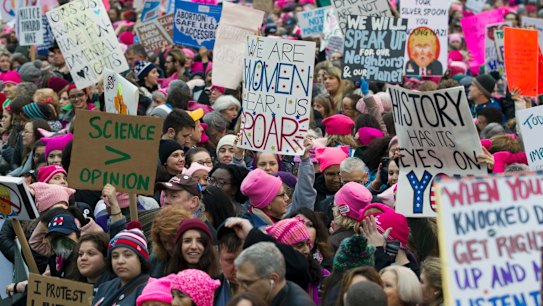 A sea of protest signs: Record crowds of protesters attended the Women's March in Washington in January.