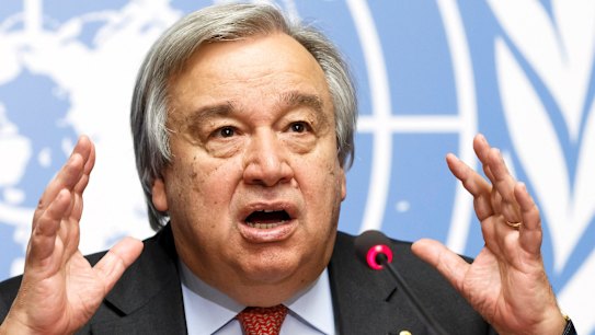 Antonio Guterres, the next UN chief, pretends he is Tom Boyd going for a mark.