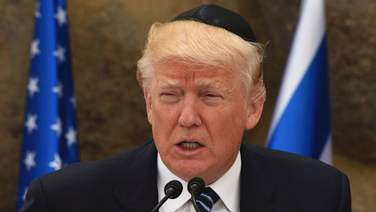 US President Donald Trump gives a speech at the Yad Vashem Holocaust Museum in Jerusalem 