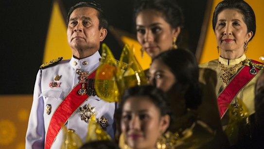 Thai Prime Minister Prayut Chan-o-cha, left, during celebrations for Thailand's late King Bhumibol Adulyadej on his 88th birthday in 2015. 