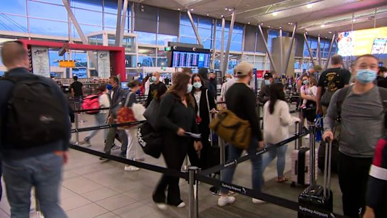 Chaos has erupted at Sydney Airport again on Monday as wet weather, staff shortages see wait times skyrocket.