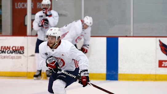 Dream debut: Nathan Walker scored the final goal in the Washington Capitals' 6-1 win against the Montreal Canadiens.