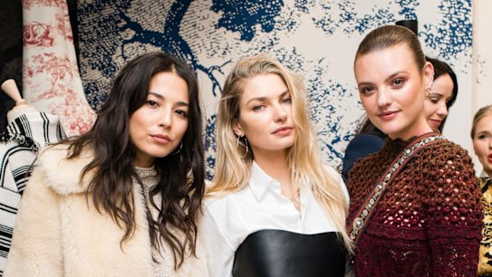 Jessica Gomes, Jessica Hart and Montana Cox at the Dior cocktail launch for its Couture Cruise 2019 Collection held at a custom pop-up boutique on Castlereagh Street on Wednesday.
