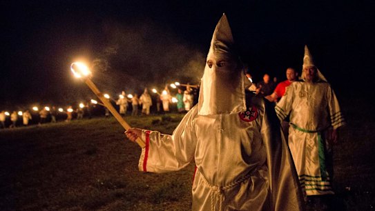 Members of the Ku Klux Klan on the march in Georgia in April.