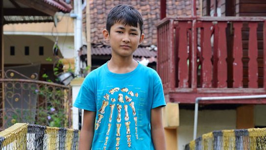 Afghan refugee boy Omid Jafary, 12, near his accommodation in Cisarua, Bogor, Indonesia. Pic: Michael Bachelard