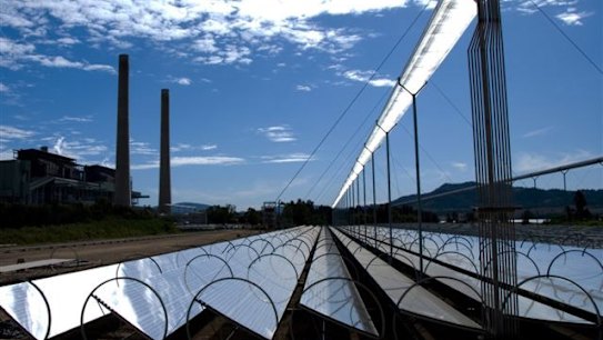 Back to the future: AGL's pilot solar thermal plant on the Liddell site with the power station in the background..