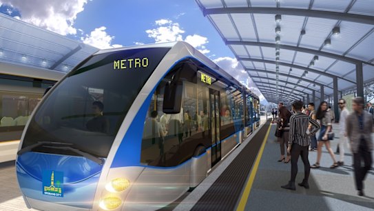 An artists' impression of what the Brisbane Metro's bi-articulated buses could look like.
