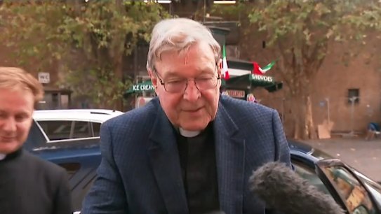George Pell says "it's lovely to be back" in the Vatican for the first time since he was cleared of child sex charges.