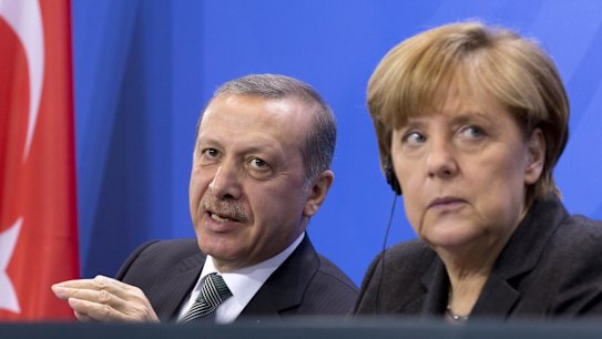 Turkish Prime Minister Recep Tayyip Erdogan and German Chancellor Angela Merkel.