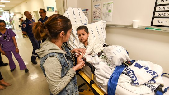 Thousands of patients, including Rayann Zamani with mother Palli, inundated hospitals across Melbourne due to the thunderstorm asthma event.