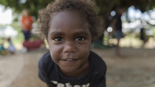 Noah Accoom playing at the Puuya Foundation in Lockhart River. February 5, 2020. Photo: Rhett Wyman/SMH