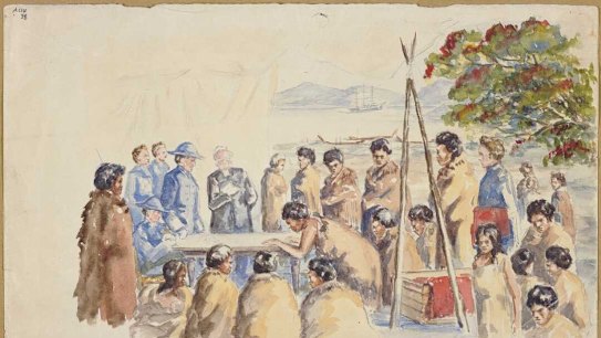 A painting showing the signing of New Zealand's Treaty of Waitangi in 1840. Britain's decision to secure sovereignty over NZ was partly motivated to protect the Maori.