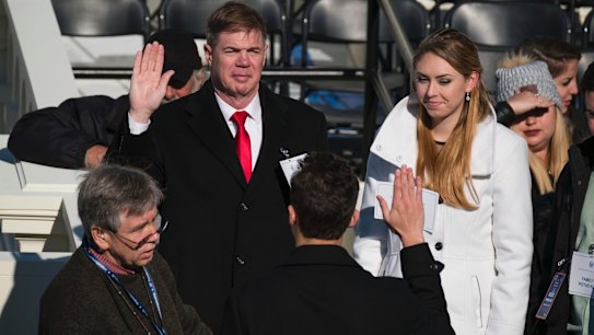 Greg Lowery and Sara Corry, stand in for President-elect Donald Trump and Melania Trump.
