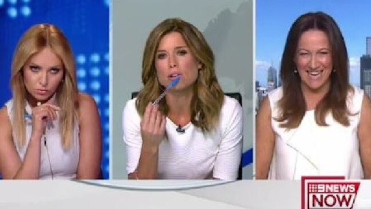 Amber Sherlock, centre, was not happy about the mix-up with reporter Julie Snook, left. Psychologist Sandy Rea is on the right.