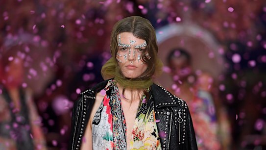 A model walks the runway wearing creations by Camilla during Mercedes-Benz Fashion Week Australia in Sydney, Thursday, May 17, 2018. (AAP Image/Dan Himbrechts) NO ARCHIVING, EDITORIAL USE ONLY