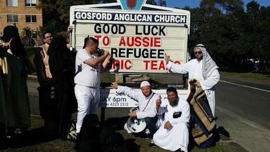 Party for Freedom members, dressed in Arabic garb, stormed the Gosford Anglican Church and interrupted a service.