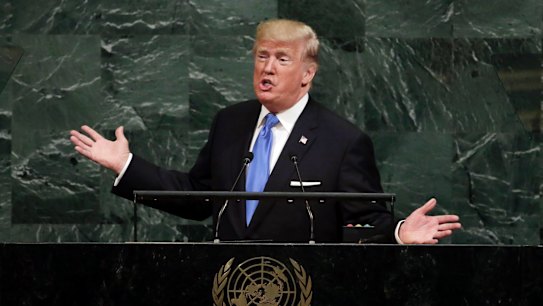 Sovereignty: US President Donald Trump addresses the United Nations General Assembly on Tuesday.