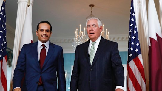 US Secretary of State Rex Tillerson, right, with Qatari Foreign Minister Sheikh Mohammed bin Abdulrahman al-Thani.