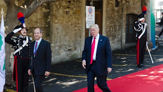 All alone: US President Donald Trump was the only G7 leader not to hold a press conference at the global event.