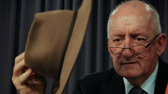 Former Ambassador to the Holy See, Tim Fischer, addresses the National Press Club of Australia in Canberra on Wednesday 1 February 2012.
Photo: Alex Ellinghausen