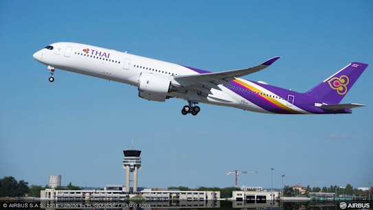 Thai Airways Airbus A350 takes off.