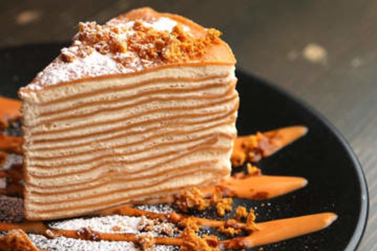 Crepe cake layered with tea-flavoured cream at Magic Mountain Saloon.