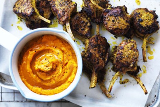 Lamb cutlets with pumpkin purée