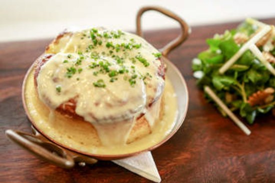 Souffle with roquefort sauce at Bistro Guillaume.