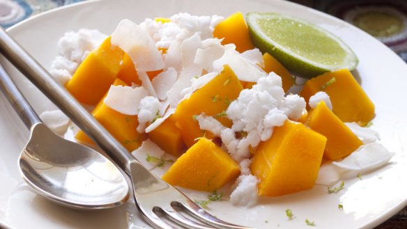 Mango with coconut milk granita.