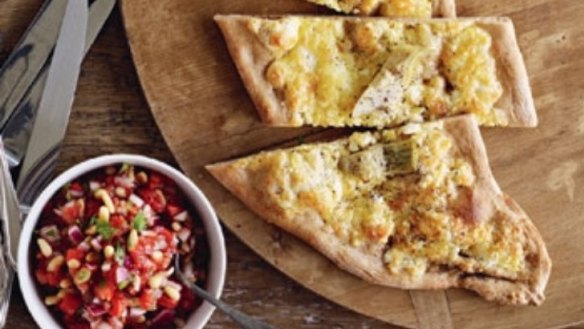 Sheep's Cheese & Artichoke Lahmacun With Grilled Tomato & Capsicum Salsa