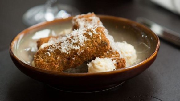 The 'Reuben Cromesques' with sauerkraut and shredded brisket.