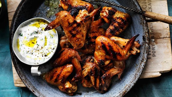 Southern smoky chicken wings with goat's curd dressing.
