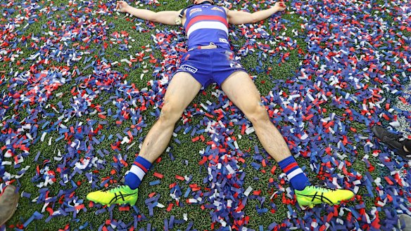 Red, white and true: Easton Wood revels in the celebrations.