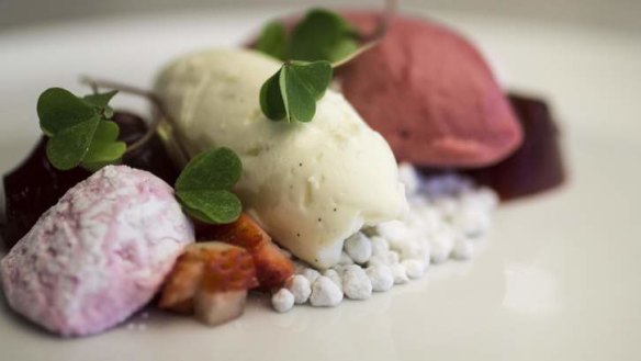 'Strawberries': Strawberry sorbet, vanilla ice-cream and marshmallow.
