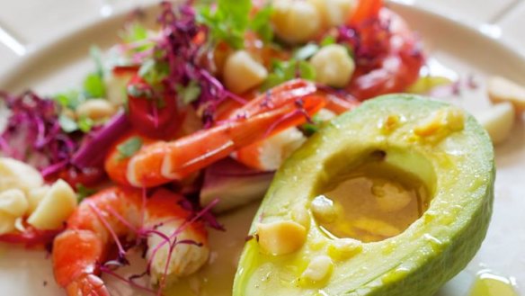 Avocado, macadamia and micro herb salad.