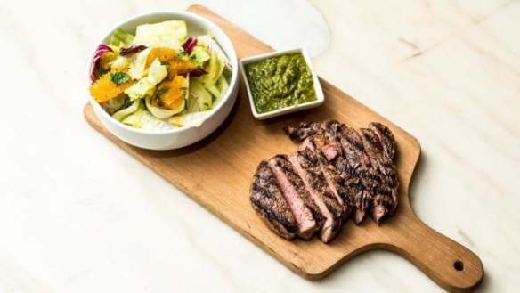 Scotch fillet steak with chimichurri salad at Darlo Country Club.