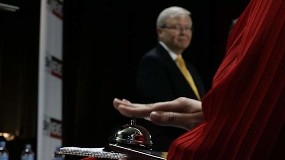 Prime Minister Kevin Rudd at the leaders' debate at the Broncos Leagues Club in Brisbane.
