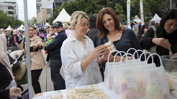Behind the scenes: Tawnya Bahr (right) at Pyrmont SMH Growers' Market.