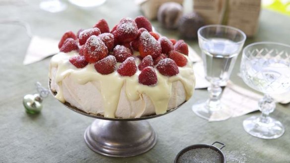 Adam Liaw's surefire pavlova with white chocolate cream.