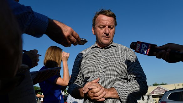 Annapolis mayor Gavin Buckley speaks to reporters near the scene of the <i>Capital</i> shooting.