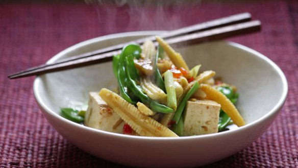 Baby corn and snow pea stir-fry.