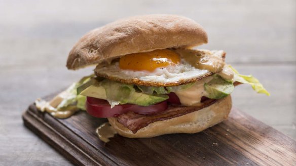 BLT with avocado, fried egg and HP mayonnaise.