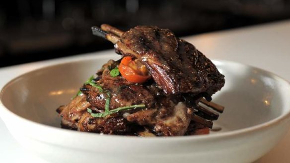 Middle Eastern twist... Grilled lamb ribs, spiced eggplant and lemon dressing.