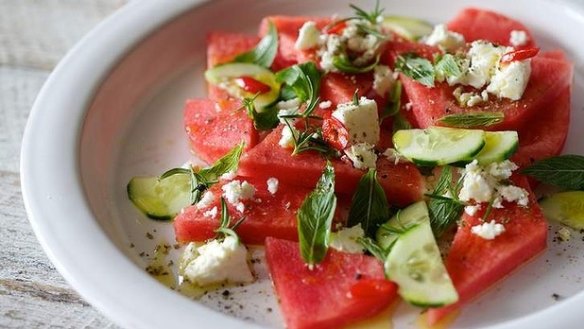 A summer combo ... Watermelon, feta and mint. 