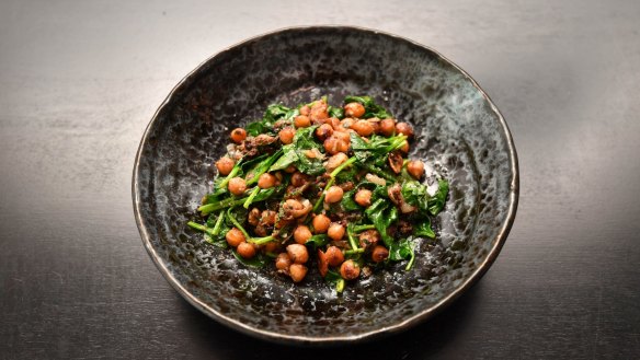 Spiced chickpeas and spinach.