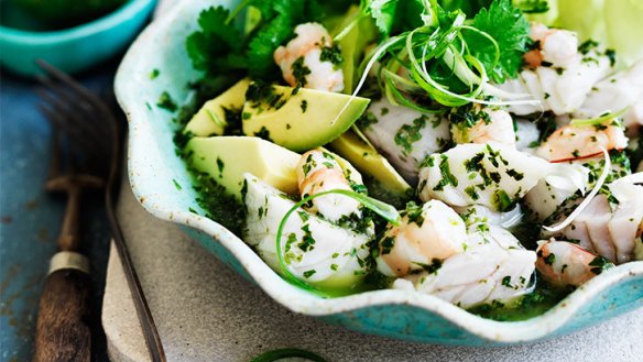 Ceviche salad: Prawns, avocados and the fish of your choice.
