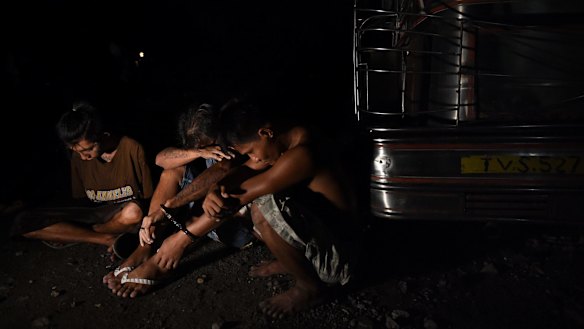 Three men arrested at the scene where three men were slain in a drug-related killing in Caloocan.
