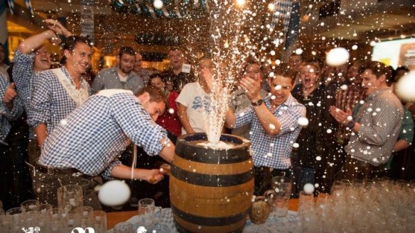 Keg tapping at Munich Brauhaus for Oktoberfest.