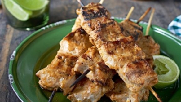 Red curry pork skewers