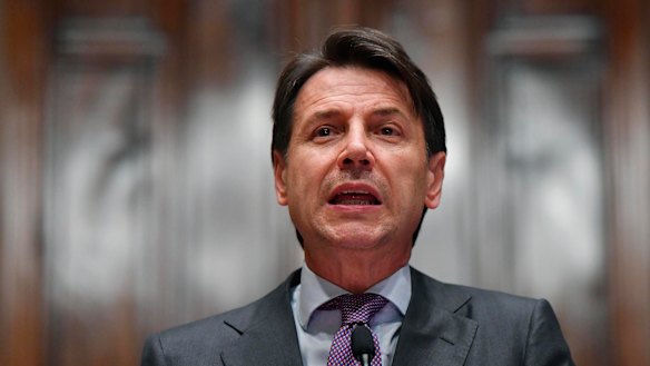 PM-designate designate Giuseppe Conte addresses the media.